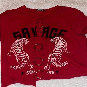Fashion Nova Red 'Savage' Graphic Tee